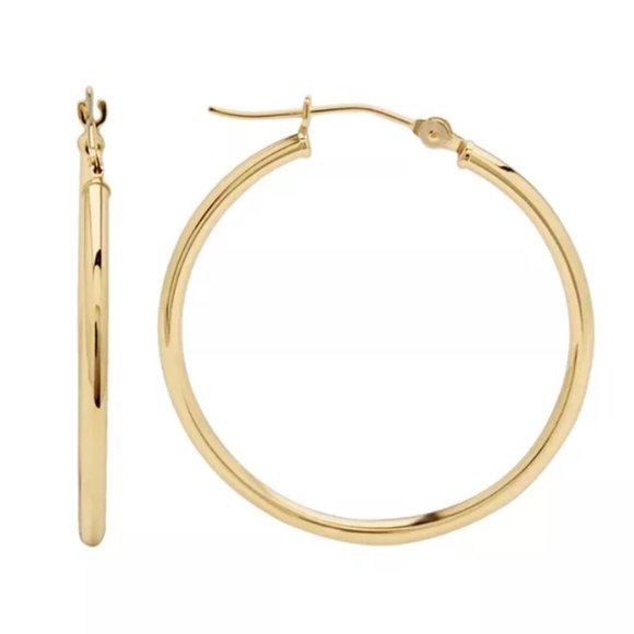 Solid 10K Yellow Gold 1" Hoop Earrings